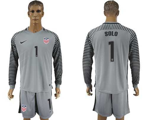 USA #1 Solo Grey Goalkeeper Long Sleeves Soccer Country Jersey