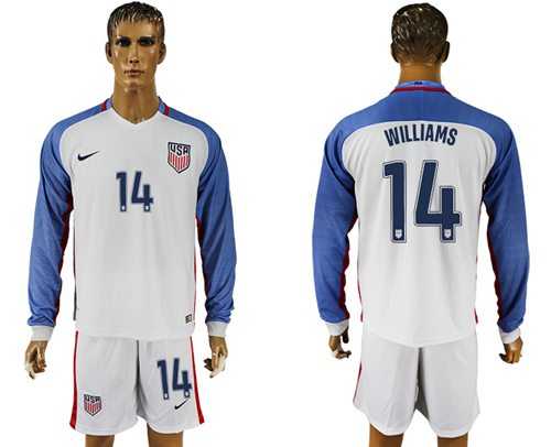 USA #14 Williams Home Long Sleeves Soccer Country Jersey