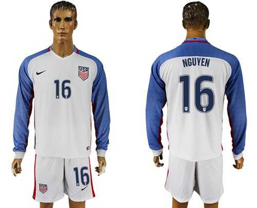 USA #16 Nguyen Home Long Sleeves Soccer Country Jersey
