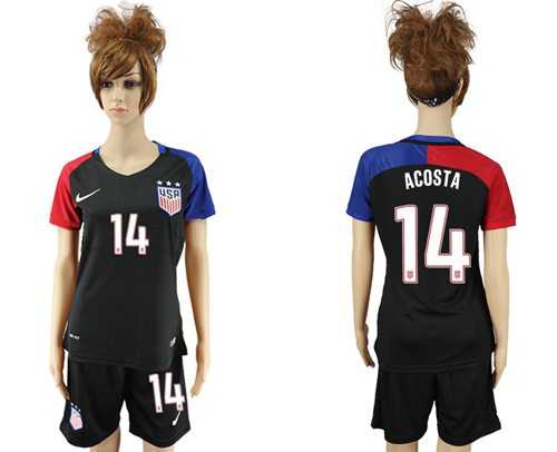 Women's USA #14 Acosta Away Soccer Country Jersey