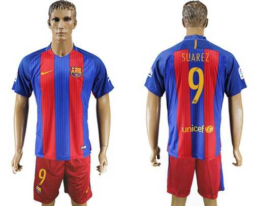Barcelona #9 Suarez Home Soccer Club Jersey