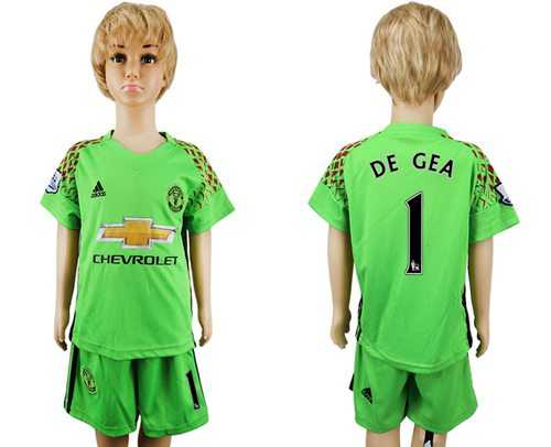 Manchester United #1 De Gea Green Kid Soccer Club Jersey