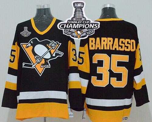 Mitchell&Ness Pittsburgh Penguins #35 Tom Barrasso Black 2016 Stanley Cup Champions Stitched NHL Jersey