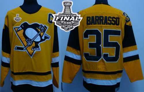 Mitchell&Ness Pittsburgh Penguins #35 Tom Barrasso Yellow 2016 Stanley Cup Champions Stitched NHL Jersey
