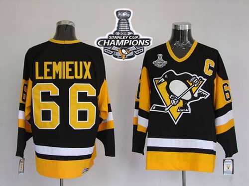 Mitchell&Ness Pittsburgh Penguins #66 Mario Lemieux Black 2016 Stanley Cup Champions Stitched NHL Jersey
