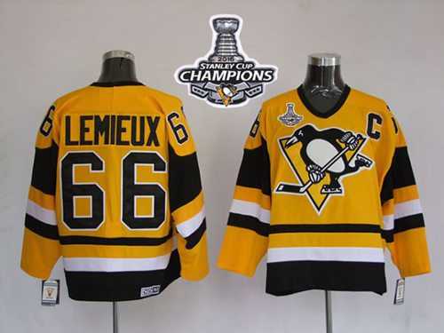 Mitchell&Ness Pittsburgh Penguins #66 Mario Lemieux Yellow 2016 Stanley Cup Champions Stitched NHL Jersey