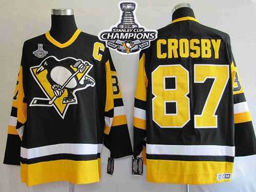 Mitchell&Ness Pittsburgh Penguins #87 Sidney Crosby Black 2016 Stanley Cup Champions Stitched NHL Jersey