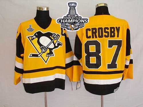 Mitchell&Ness Pittsburgh Penguins #87 Sidney Crosby Yellow 2016 Stanley Cup Champions Stitched NHL Jersey