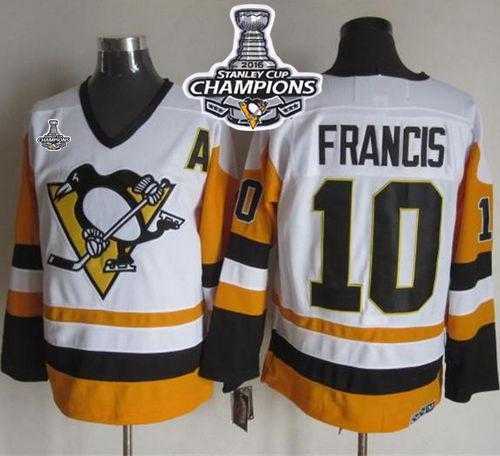 Pittsburgh Penguins #10 Ron Francis White-Black CCM Throwback 2016 Stanley Cup Champions Stitched NHL Jersey