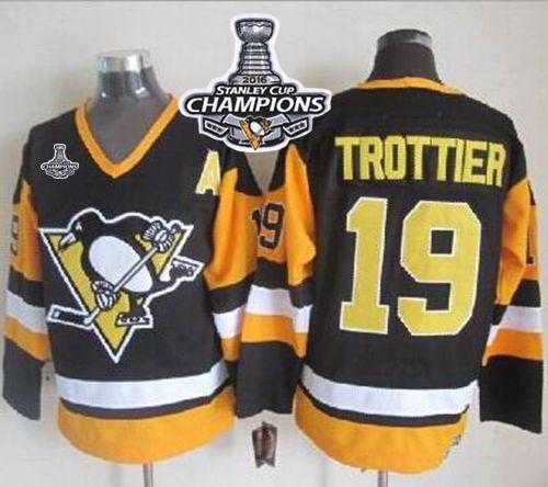 Pittsburgh Penguins #19 Bryan Trottier Black CCM Throwback 2016 Stanley Cup Champions Stitched NHL Jersey