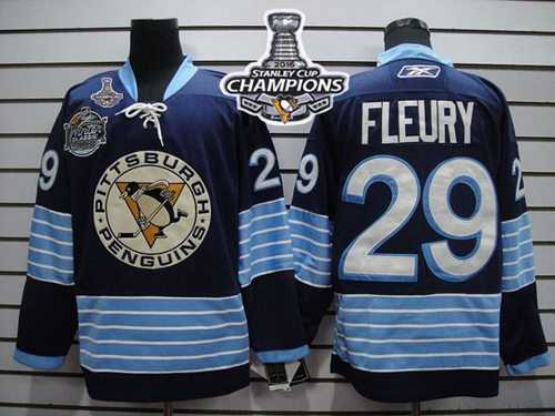 Pittsburgh Penguins #29 Andre Fleury Dark Blue 2011 Winter Classic Vintage 2016 Stanley Cup Champions Stitched NHL Jersey