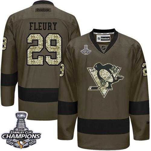 Pittsburgh Penguins #29 Andre Fleury Green Salute to Service 2016 Stanley Cup Champions Stitched NHL Jersey