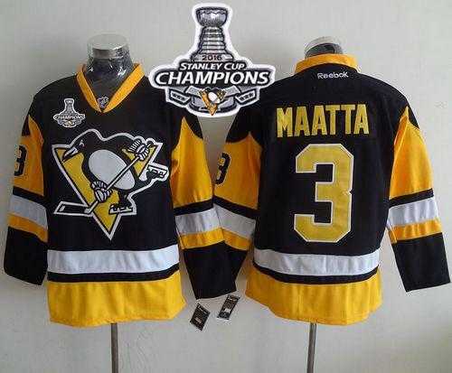 Pittsburgh Penguins #3 Olli Maatta Black Alternate 2016 Stanley Cup Champions Stitched NHL Jersey