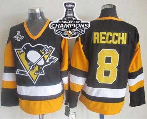 Pittsburgh Penguins #8 Mark Recchi Black CCM Throwback 2016 Stanley Cup Champions Stitched NHL Jersey