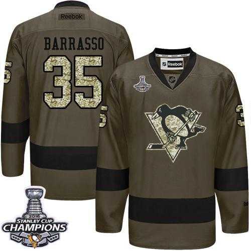 Pittsburgh Penguins #35 Tom Barrasso Green Salute to Service 2016 Stanley Cup Champions Stitched NHL Jersey