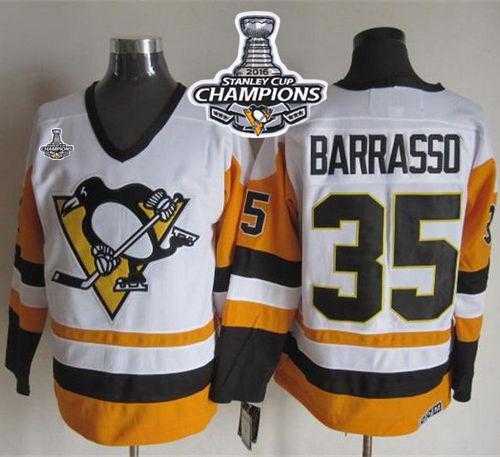 Pittsburgh Penguins #35 Tom Barrasso White-Black CCM Throwback 2016 Stanley Cup Champions Stitched NHL Jersey