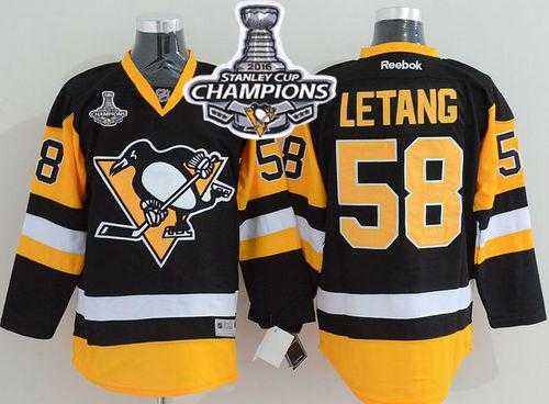 Pittsburgh Penguins #58 Kris Letang Black Alternate 2016 Stanley Cup Champions Stitched NHL Jersey