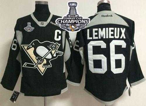 Pittsburgh Penguins #66 Mario Lemieux Black Practice 2016 Stanley Cup Champions Stitched NHL Jersey