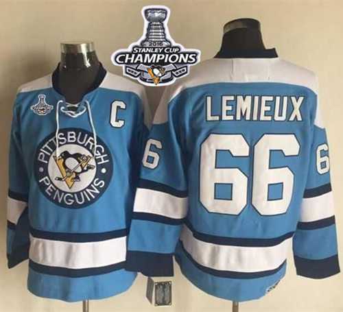 Pittsburgh Penguins #66 Mario Lemieux Blue Alternate CCM Throwback 2016 Stanley Cup Champions Stitched NHL Jersey