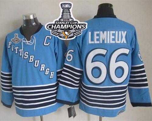 Pittsburgh Penguins #66 Mario Lemieux Light Blue CCM Throwback 2016 Stanley Cup Champions Stitched NHL Jersey