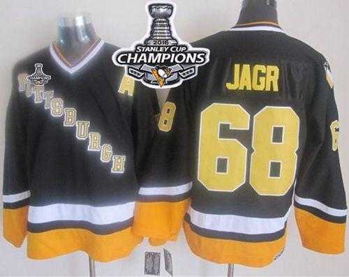 Pittsburgh Penguins #68 Jaromir Jagr Black-Yellow CCM Throwback 2016 Stanley Cup Champions Stitched NHL Jersey