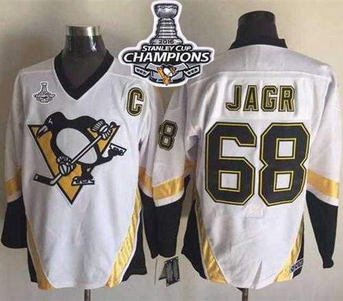 Pittsburgh Penguins #68 Jaromir Jagr White CCM Throwback 2016 Stanley Cup Champions Stitched NHL Jersey