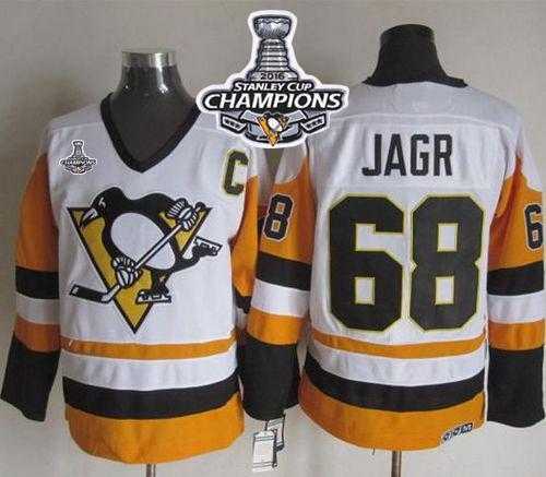 Pittsburgh Penguins #68 Jaromir Jagr White-Black CCM Throwback 2016 Stanley Cup Champions Stitched NHL Jersey