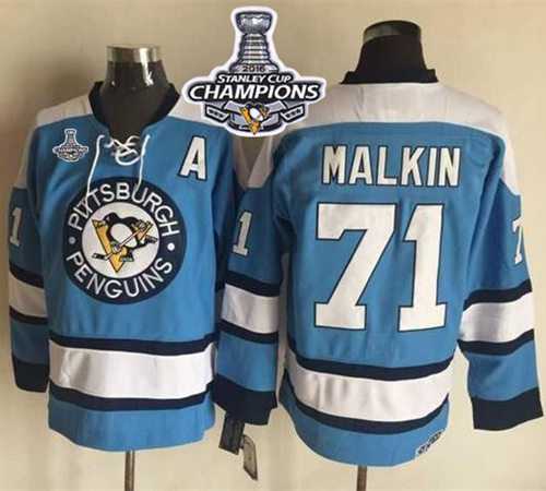 Pittsburgh Penguins #71 Evgeni Malkin Blue Alternate CCM Throwback 2016 Stanley Cup Champions Stitched NHL Jersey