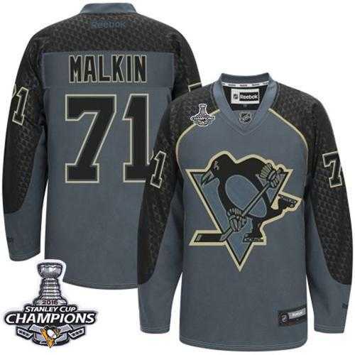 Pittsburgh Penguins #71 Evgeni Malkin Charcoal Cross Check Fashion 2016 Stanley Cup Champions Stitched NHL Jersey