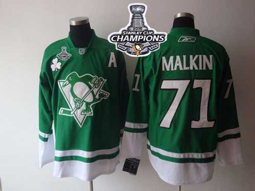 Pittsburgh Penguins #71 Evgeni Malkin Green St Patty's Day 2016 Stanley Cup Champions Stitched NHL Jersey