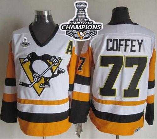 Pittsburgh Penguins #77 Paul Coffey White-Black CCM Throwback 2016 Stanley Cup Champions Stitched NHL Jersey