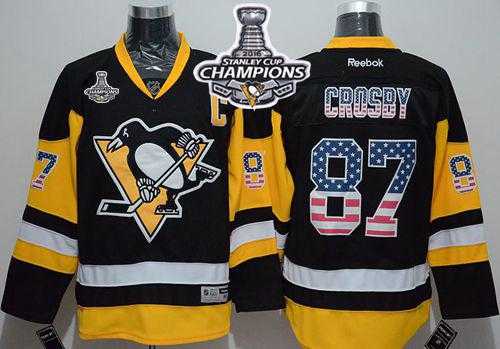Pittsburgh Penguins #87 Sidney Crosby Black Alternate USA Flag Fashion 2016 Stanley Cup Champions Stitched NHL Jersey
