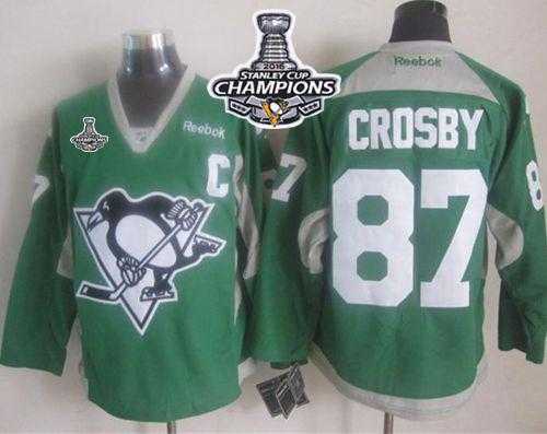 Pittsburgh Penguins #87 Sidney Crosby Green Practice 2016 Stanley Cup Champions Stitched NHL Jersey