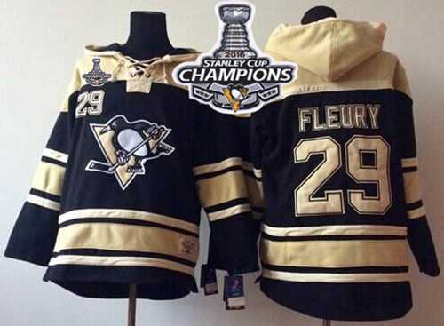 Pittsburgh Penguins #29 Andre Fleury Black Sawyer Hooded Sweatshirt 2016 Stanley Cup Champions Stitched NHL Jersey
