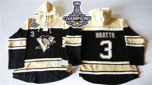 Pittsburgh Penguins #3 Olli Maatta Black Sawyer Hooded Sweatshirt 2016 Stanley Cup Champions Stitched NHL Jersey