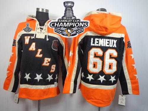 Pittsburgh Penguins #66 Mario Lemieux Black All Star Sawyer Hooded Sweatshirt 2016 Stanley Cup Champions Stitched NHL Jersey