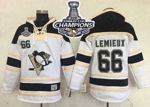 Pittsburgh Penguins #66 Mario Lemieux White Sawyer Hooded Sweatshirt 2016 Stanley Cup Champions Stitched NHL Jersey