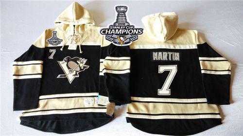 Pittsburgh Penguins #7 Paul Martin Black Sawyer Hooded Sweatshirt 2016 Stanley Cup Champions Stitched NHL Jersey