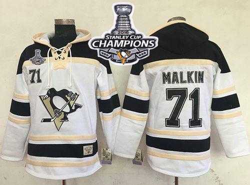 Pittsburgh Penguins #71 Evgeni Malkin White Sawyer Hooded Sweatshirt 2016 Stanley Cup Champions Stitched NHL Jersey