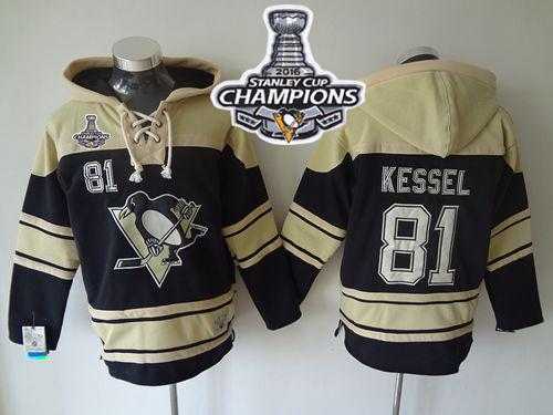 Pittsburgh Penguins #81 Phil Kessel Black Sawyer Hooded Sweatshirt 2016 Stanley Cup Champions Stitched NHL Jersey
