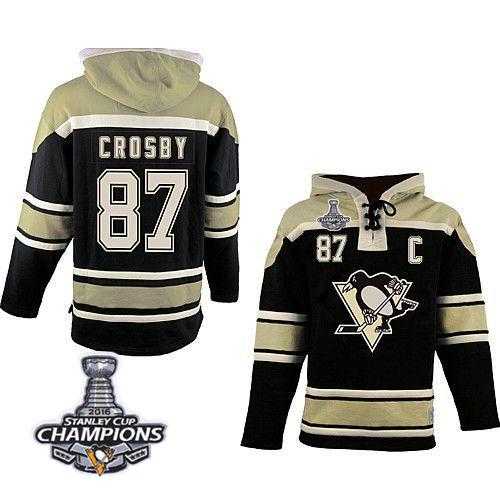 Pittsburgh Penguins #87 Sidney Crosby Black Sawyer Hooded Sweatshirt 2016 Stanley Cup Champions Stitched NHL Jersey