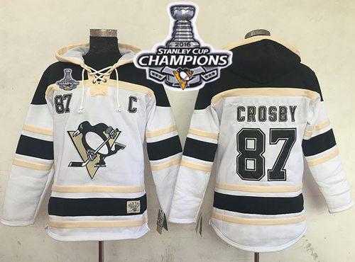 Pittsburgh Penguins #87 Sidney Crosby White Sawyer Hooded Sweatshirt 2016 Stanley Cup Champions Stitched NHL Jersey