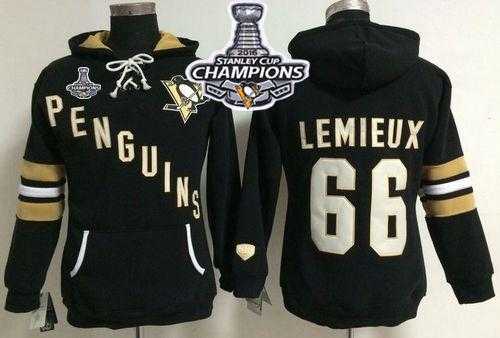 Women's Pittsburgh Penguins #66 Mario Lemieux Black 2016 Stanley Cup Champions Old Time Heidi NHL Hoodie