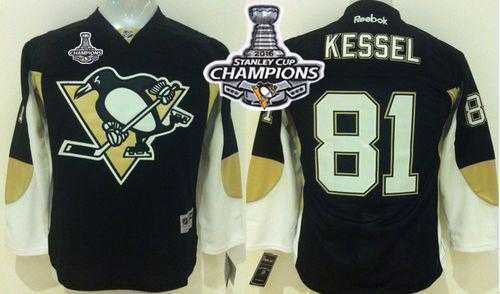 Youth Pittsburgh Penguins #81 Phil Kessel Black 2016 Stanley Cup Champions Stitched NHL Jersey