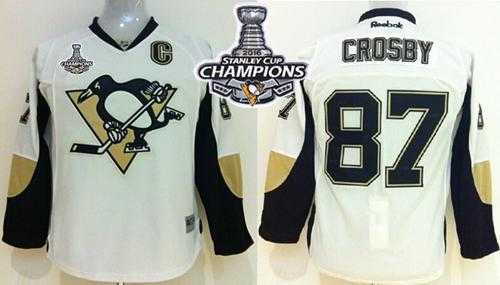 Youth Pittsburgh Penguins #87 Sidney Crosby White 2016 Stanley Cup Champions Stitched NHL Jersey
