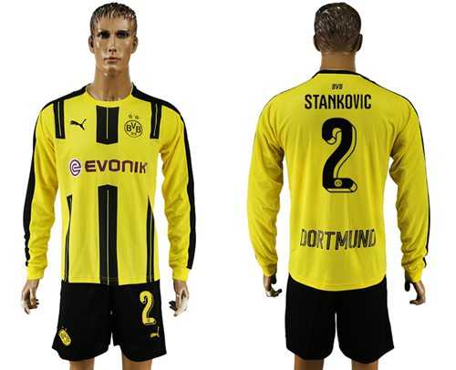 Dortmund #2 Stankovic Home Long Sleeves Soccer Club Jersey