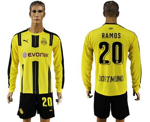 Dortmund #20 Ramos Home Long Sleeves Soccer Club Jersey