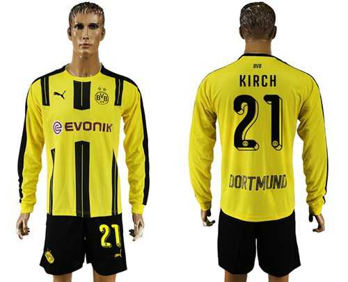 Dortmund #21 Kirch Home Long Sleeves Soccer Club Jersey