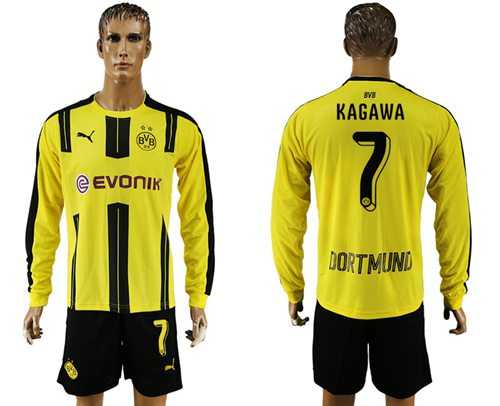 Dortmund #7 Kagawa Home Long Sleeves Soccer Club Jersey