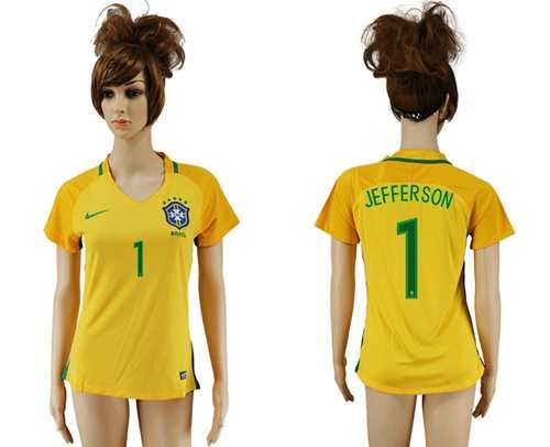 Women's Brazil #1 Jefferson Home Soccer Country Jersey